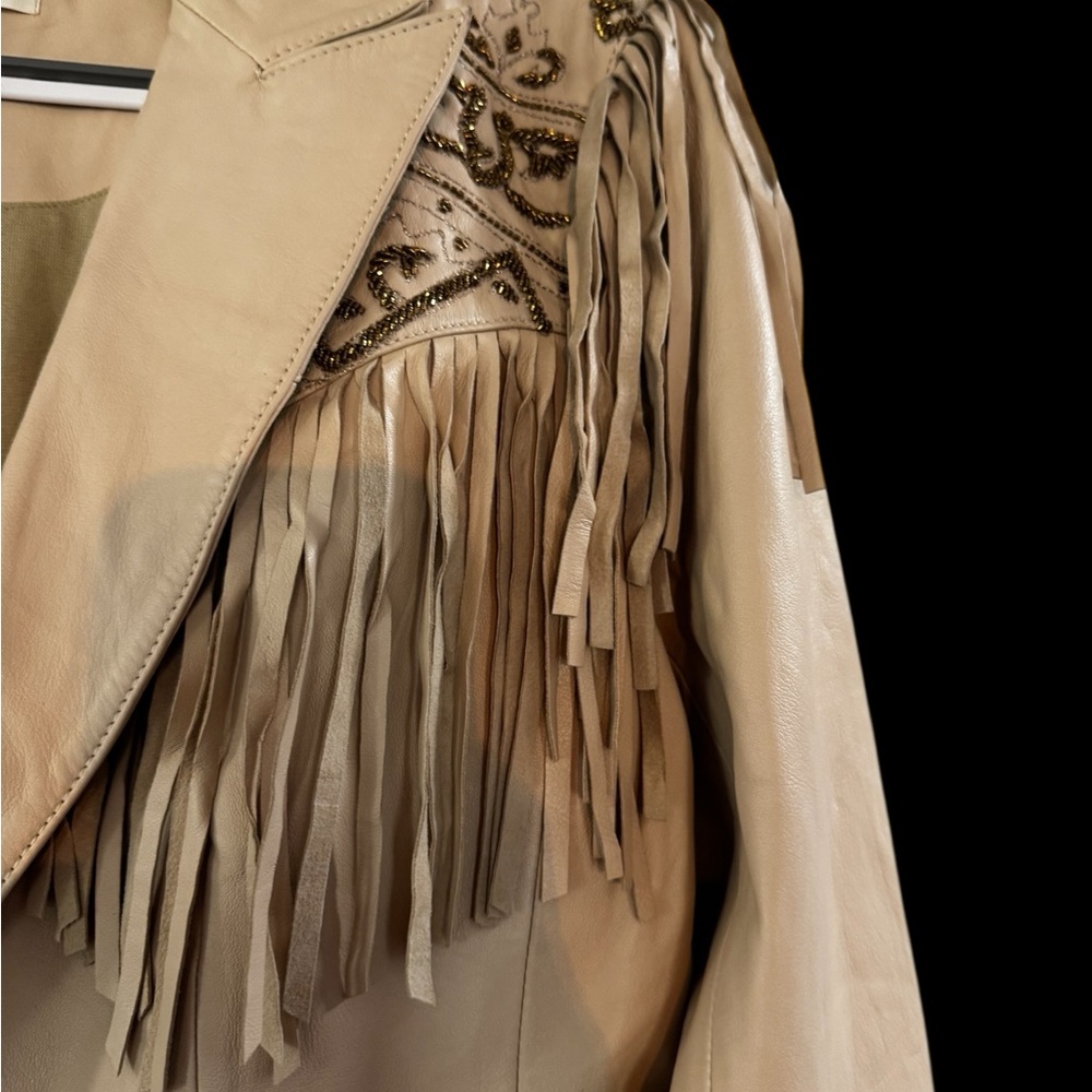 Shyanne Women's Fringe Embellished Leather Blazer - Picture 5 of 9